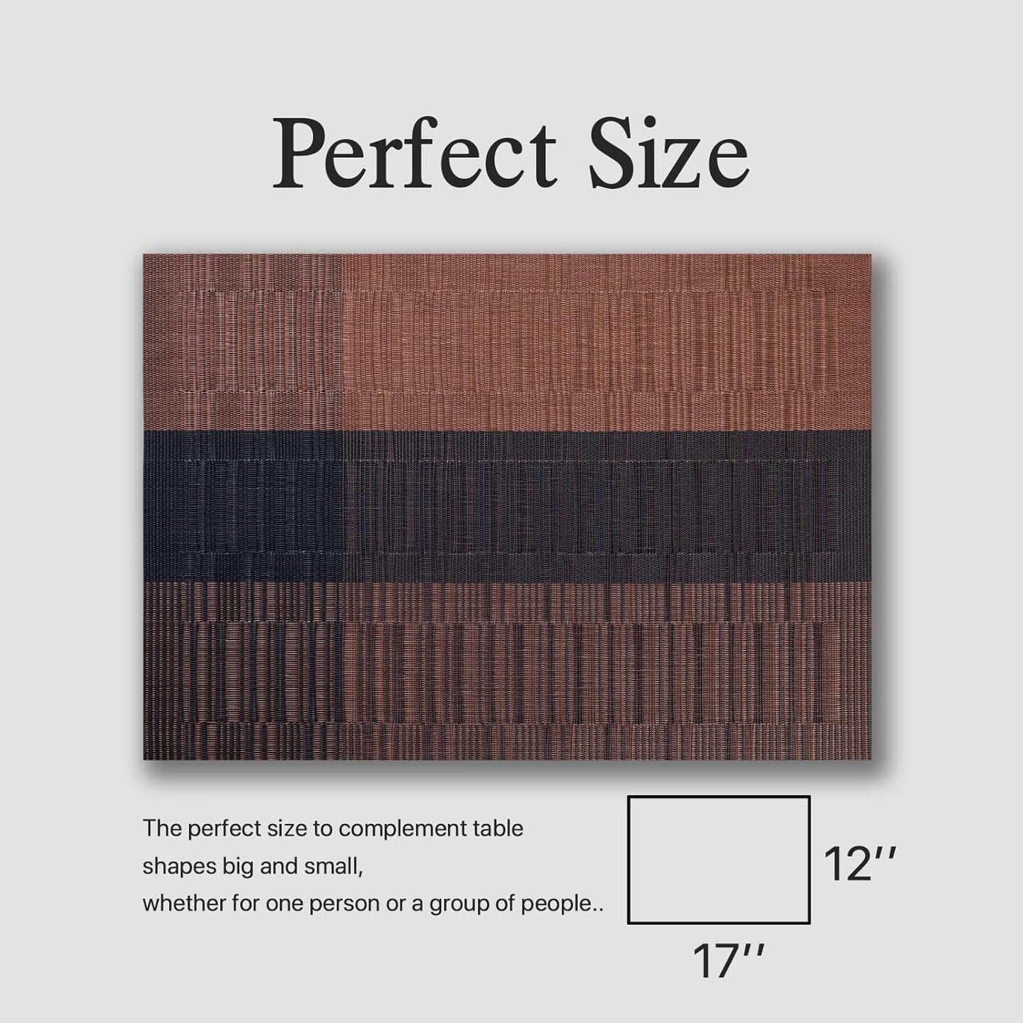 Placemats Set of 4 - Easy Clean Woven Vinyl Placemats for Dining Table, Indoor/Outdoor Place Mats, Washable PVC Table Mats （Ombre Brown Black）