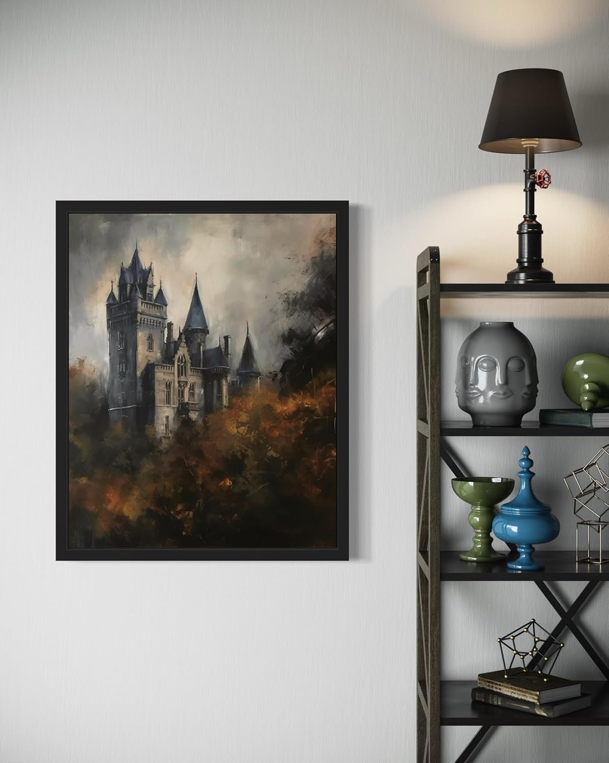 Old Castle Poster Art Print, Halloween Scary Vintage Wall Art Academia Spooky Painting Decoration for Horror Prints, Gothic Posters Bedroom Decor 89 (Old Castle, 11 x 14 inches, Black Frame)