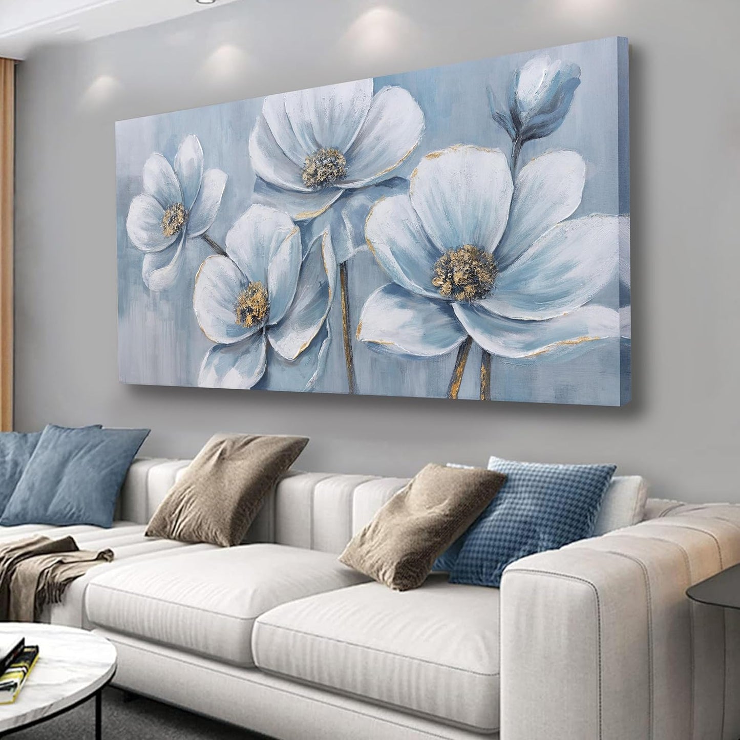 Belmrxne Large Flower Canvas Art Gold Wall Art Aesthetic Wall Decor Trendy Canvas Painting Artwork for Living Room Bedroom Dining Room Office Home Decor 30x60 inch