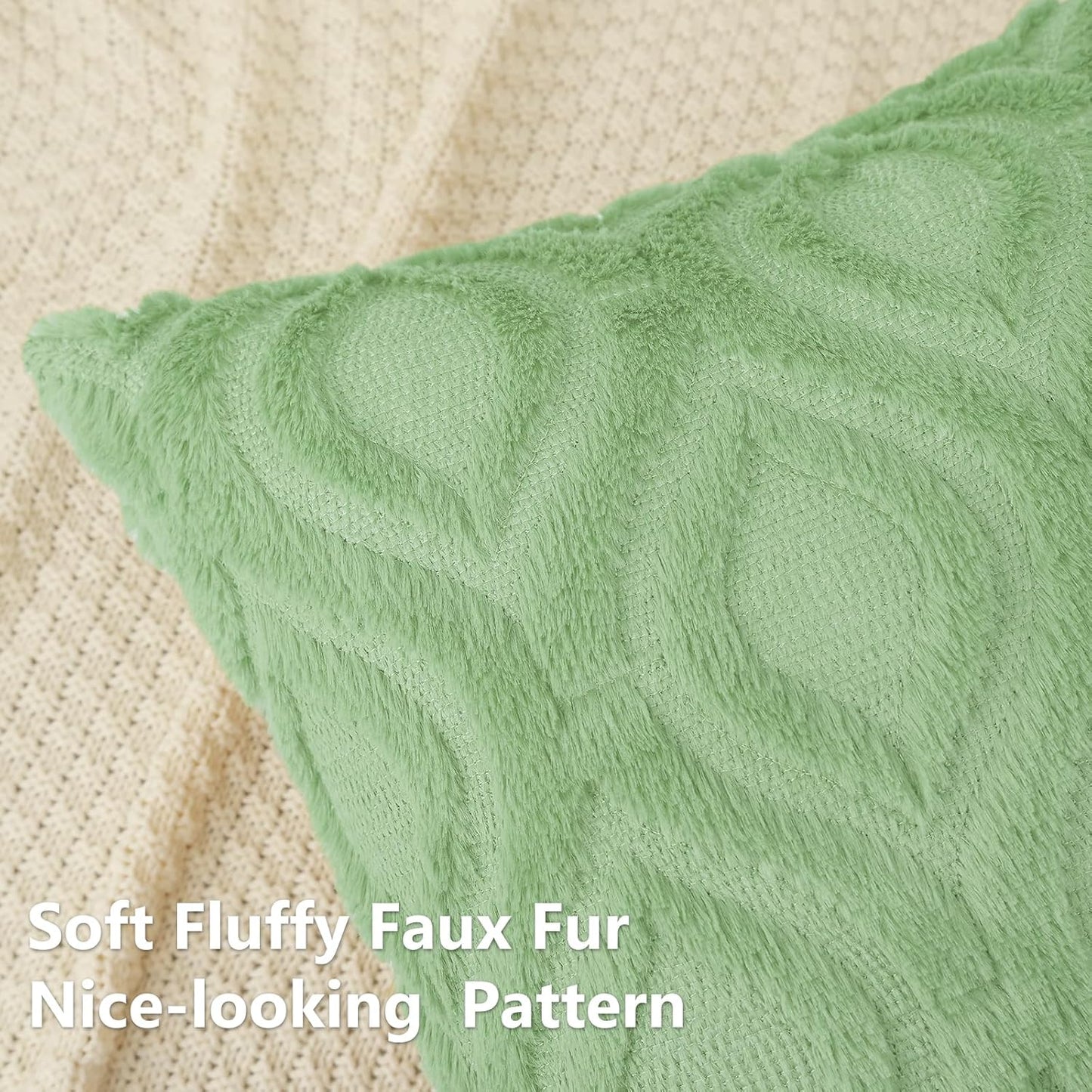 decorUhome Throw Pillow Covers 24x24 Inch Set of 2, Soft Plush Decorative Faux Fur Sage Green Solid Couch Pillow Covers, Accent Farmhouse Neutral Square Euro Pillow Cases for Sofa Bed Living Room