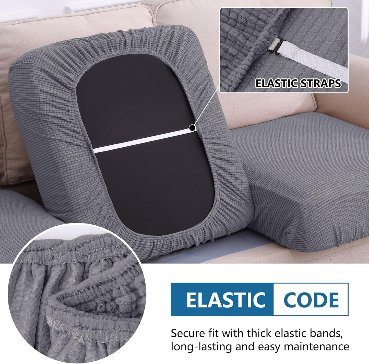 hyha Waterproof Couch Cushion Covers for Pets, Non Slip Sofa Seat Cover for Dogs Washable, Soft Thick Stretch Jacquard Fabric, Sofa Slipcovers with Elastic Bottom (1 Piece for Large, Middle Grey)