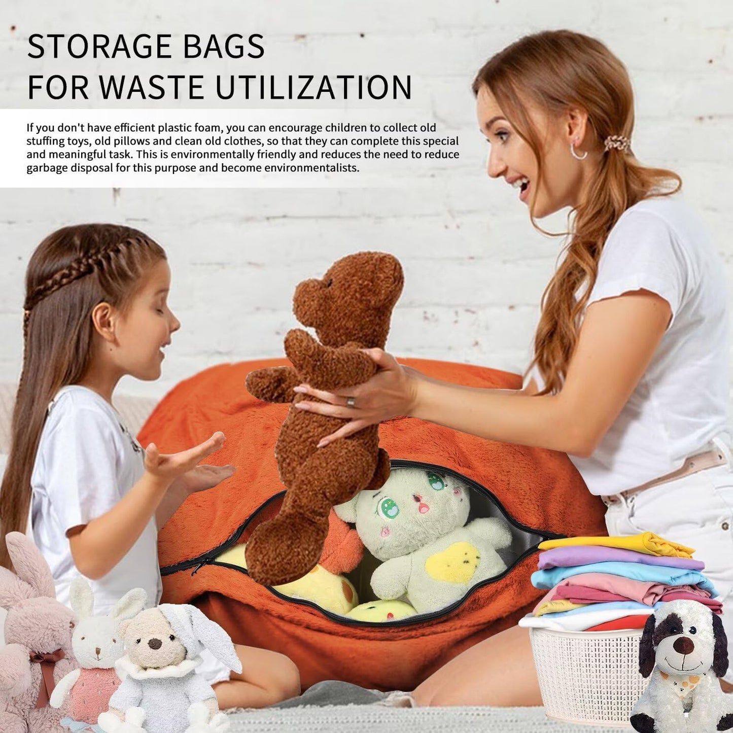 Bean Bag Chair for Adults 4FT,Soft Removable Cover for Teens/Girls Bedroom,Fluffy Giant Round Floor Beanbag Lounger Chairs (No Filler,Orange)