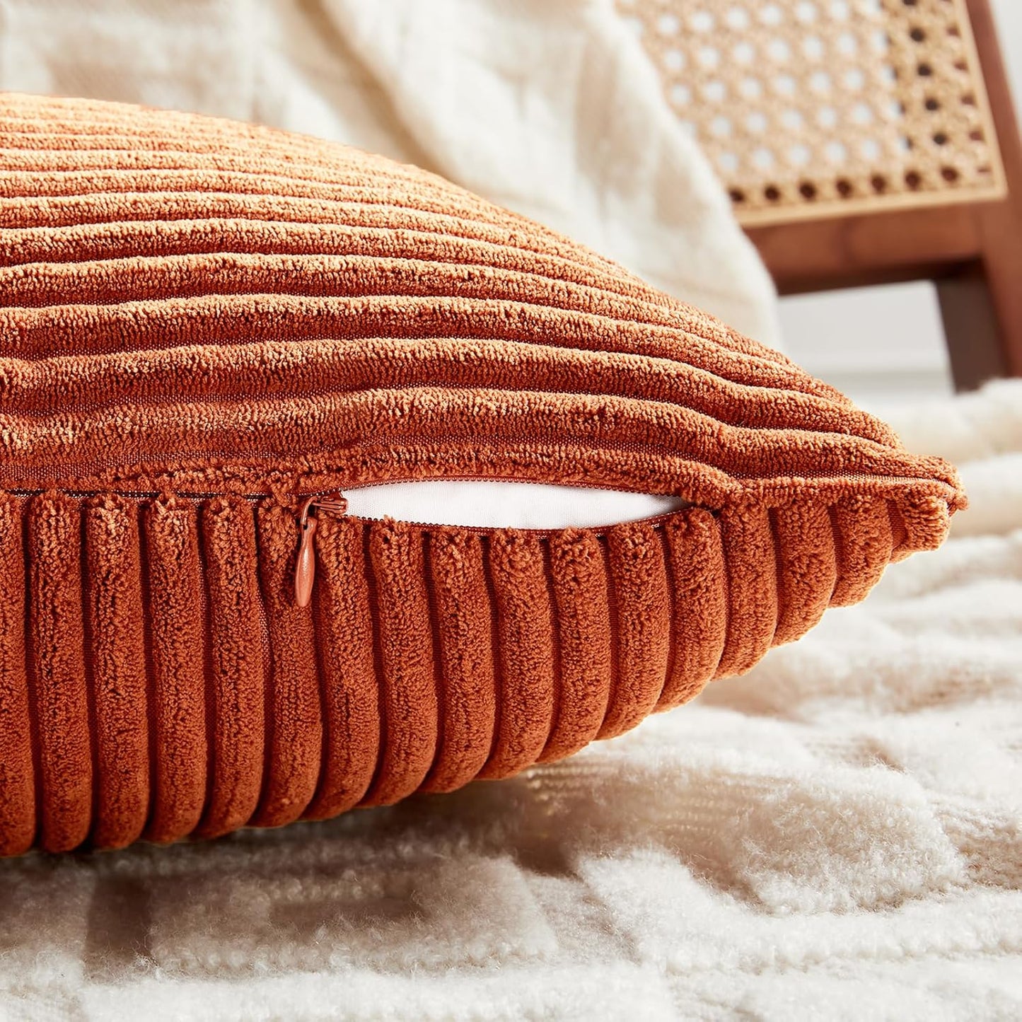 Fancy Homi Set of 2 Burnt Orange Decorative Throw Pillow Covers 24x24 Inch for Living Room Couch Bed, Boho Farmhouse Fall Home Decor, Soft Corss Corduroy Patchwork Textured Cushion Case 60x60 cm