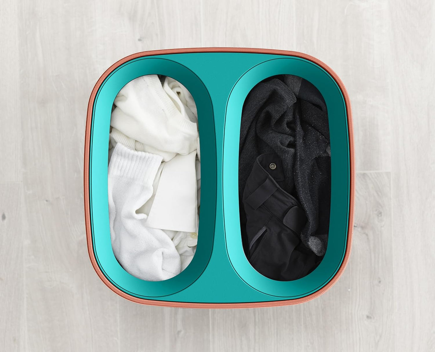 Joseph Joseph Tota Pop 60 liter/15.8 gallon Laundry Hamper Separation Basket with lid, 2 Removable Washing Bags with Handles- Coral/Green