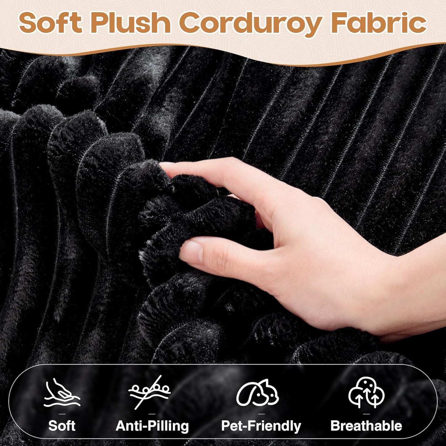 Cloud Sectional Couches for Living Room,U Shaped Modular Sofas No Assembly,135x79 Inches Plush Corduroy Oversized Floor Couch Set with Deep Seat Chaise,Black