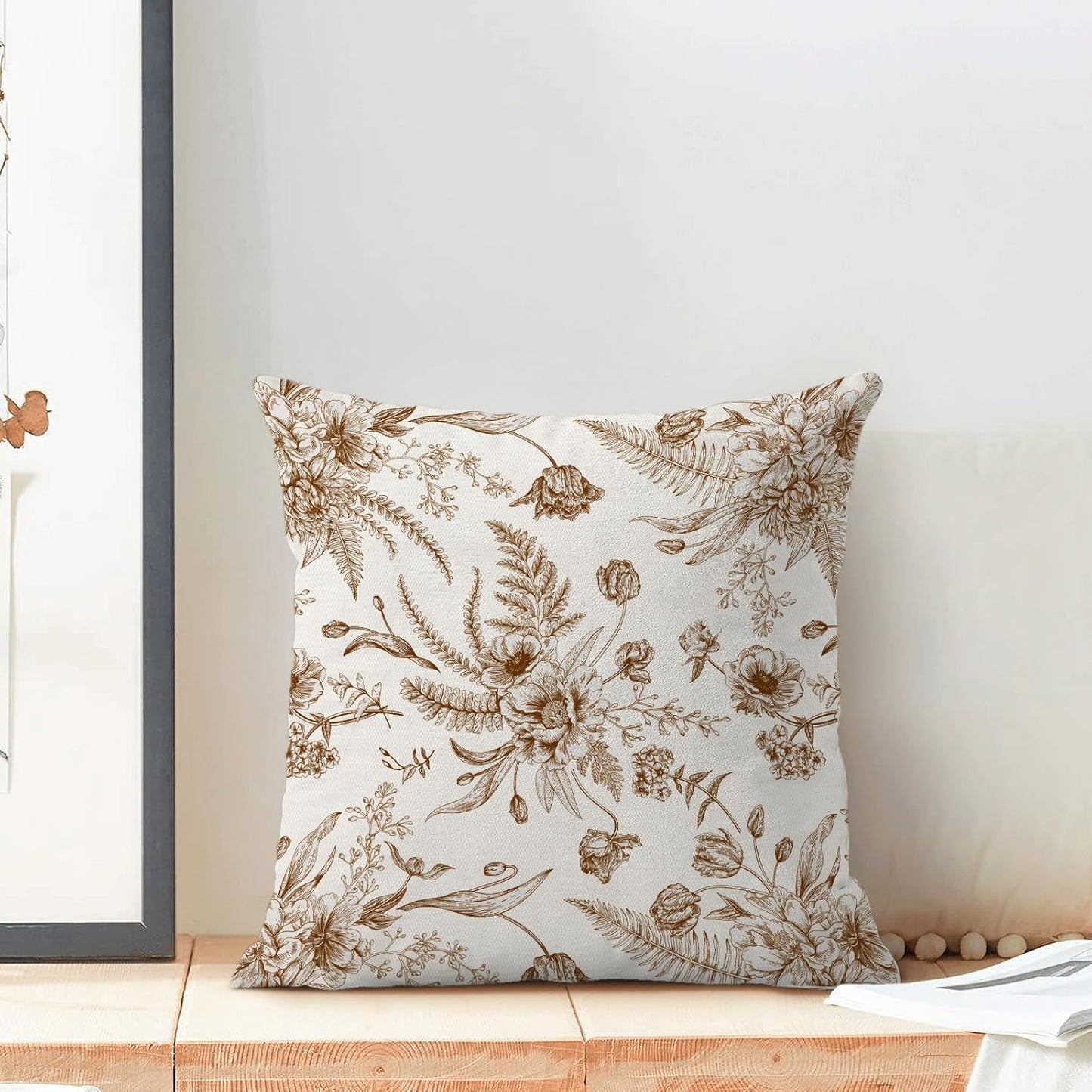 CXMEIFLY Spring Floral Leaves Pillow Covers 20 x 20 Inch Set of 2 for Chinoiserie Flowers Decor Throw Pillows Brown and White Seasonal Plant Outdoor Decorative Cushion Cases for Couch Bed Decorations