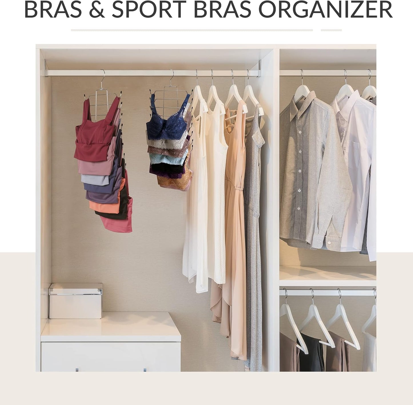 ZEDODIER Tank Top Hanger, 4 Pack Space Saving Bra Hangers, Non-Slip Hanging Sport Bras Holder, Closet Organizers and Storage for Camisoles Tank Tops Bras Ties Swimsuits Strappy Dress, Silver