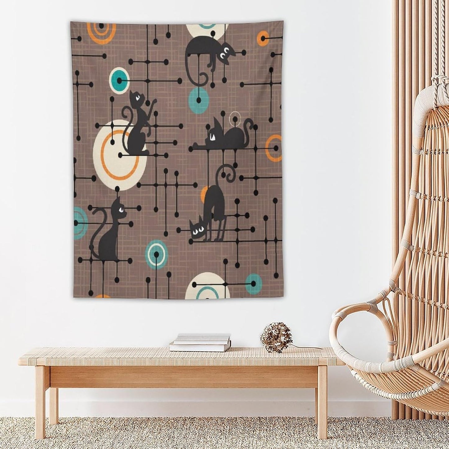 ICMOLYYENLO Boho Medieval Cat Tapestry, Abstract Atomic Starburst Geometric Aesthetic Art Wall Hanging For Bedroom Living Room Dormitory 50x60 Inches