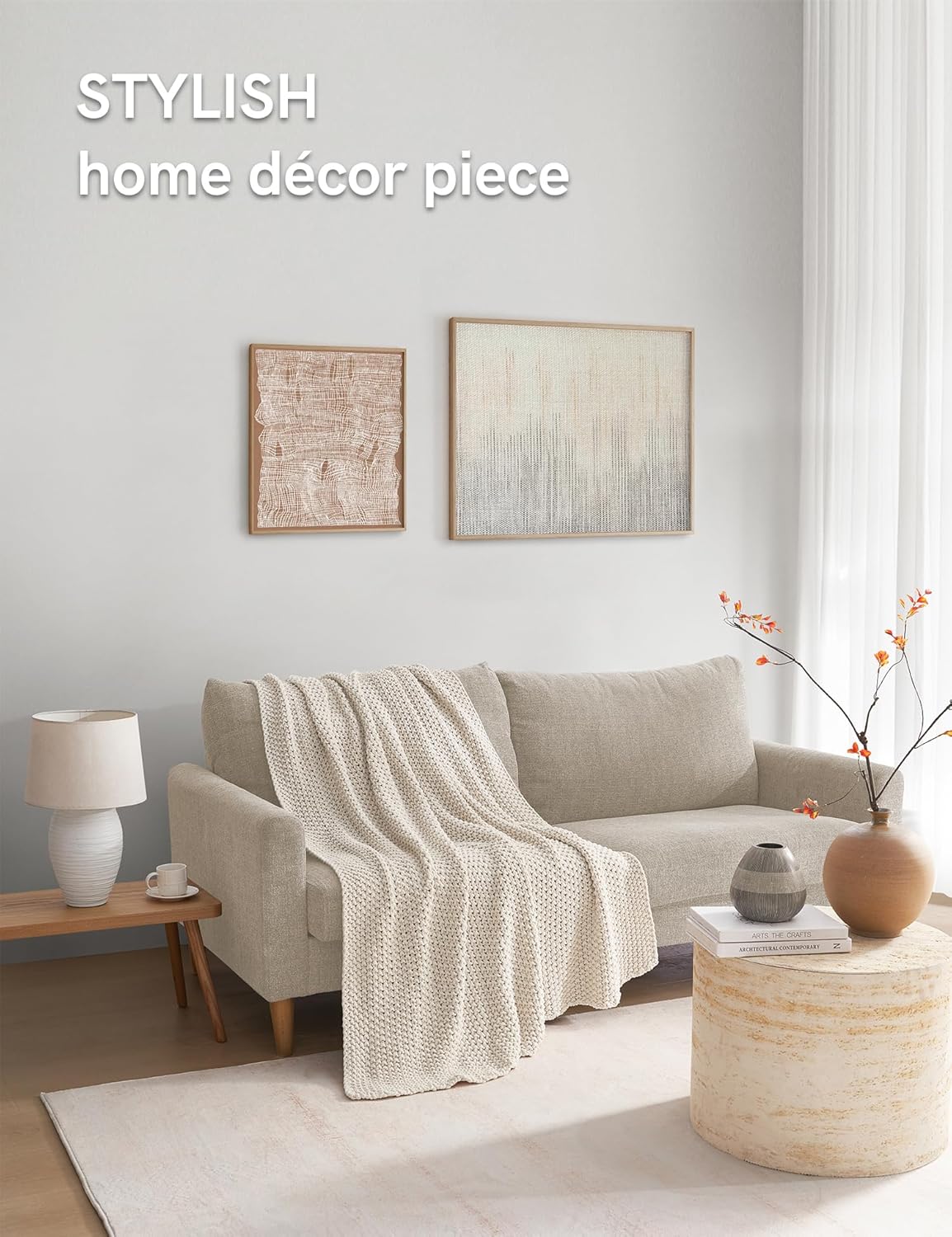 YnM Chunky Cotton Knit Throw Blanket, Cable Knit Throws for Bed Couch Sofa, Comfy & Relaxing, Decorative Piece for Farmhouse Modern Boho Rustic Scandinavian Chic Vibe, Cream White 80x87 Inches