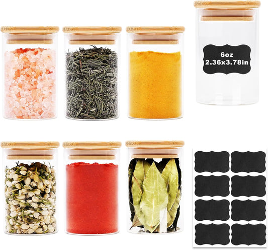 6oz Glass Food Storage Jars, Glass Jars with Bamboo Lids, Kitchen Storage Jars, Set of 6, Canisters with Airtight Lids for Spice, Coffee, Cookie, Pantry Organizers