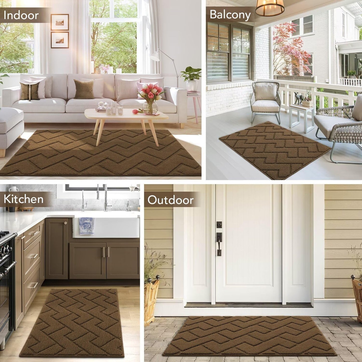 hicorfe Front Door Mat Outside Entrance,24"x35" Absorbent Muddy Dirt Resist Welcome Door Mats Outdoor Indoor,Stain and Fade Resistant,Non Slip Backing Entry Mat Doormat for Entryway (Dark Brown)
