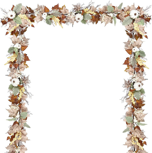 DearHouse Fall Garland Maple Leaf, 5.9Ft Hanging Vine Garland White with Pumpkins and Berries Thanksgiving Decor for Home Wedding Fireplace Party Christmas (White&Brown)