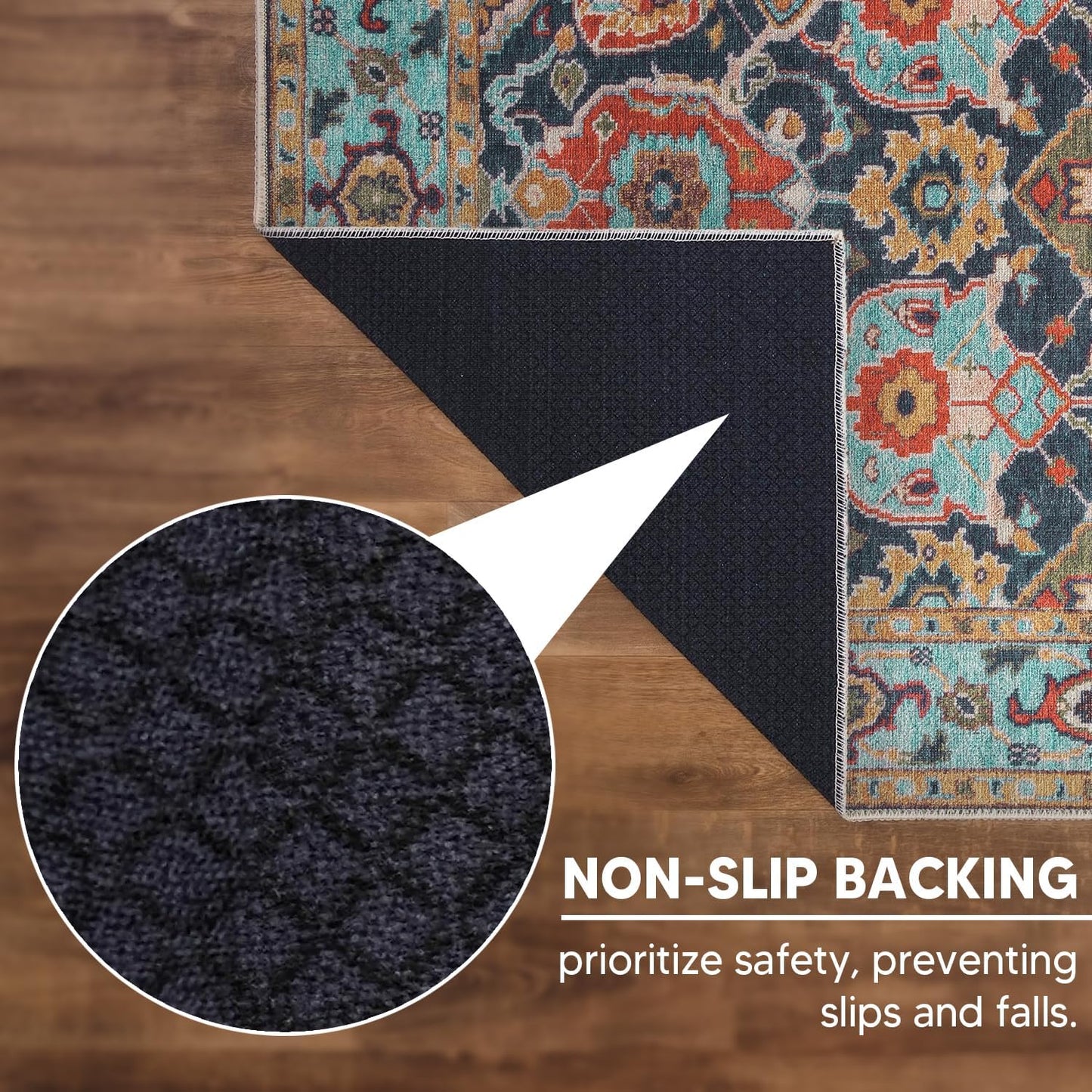 Keen Home Design 8x10 Rug - Machine Washable Area Rug with Non-Slip Backing, Ideal for Living Room, Dining Room, Bedroom - Vintage, Easy Clean, Durable, Low Pile Rug - (8' x 10')