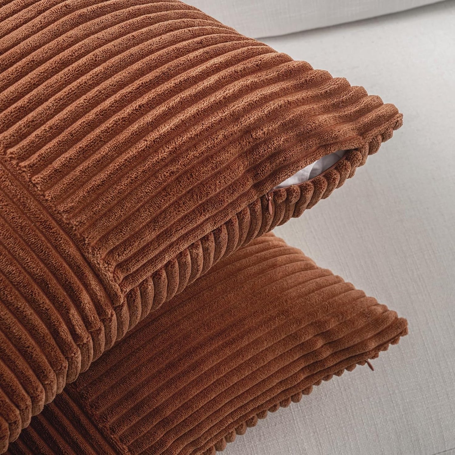 Fancy Homi 2 Packs Rust Samll Decorative Throw Pillow Covers 14x14 Inch with for Couch Bed, Rustic Farmhouse Boho Home Decor, Soft Corss Patchwork Corduroy Square Terracotta Cushion Case 35x35 cm