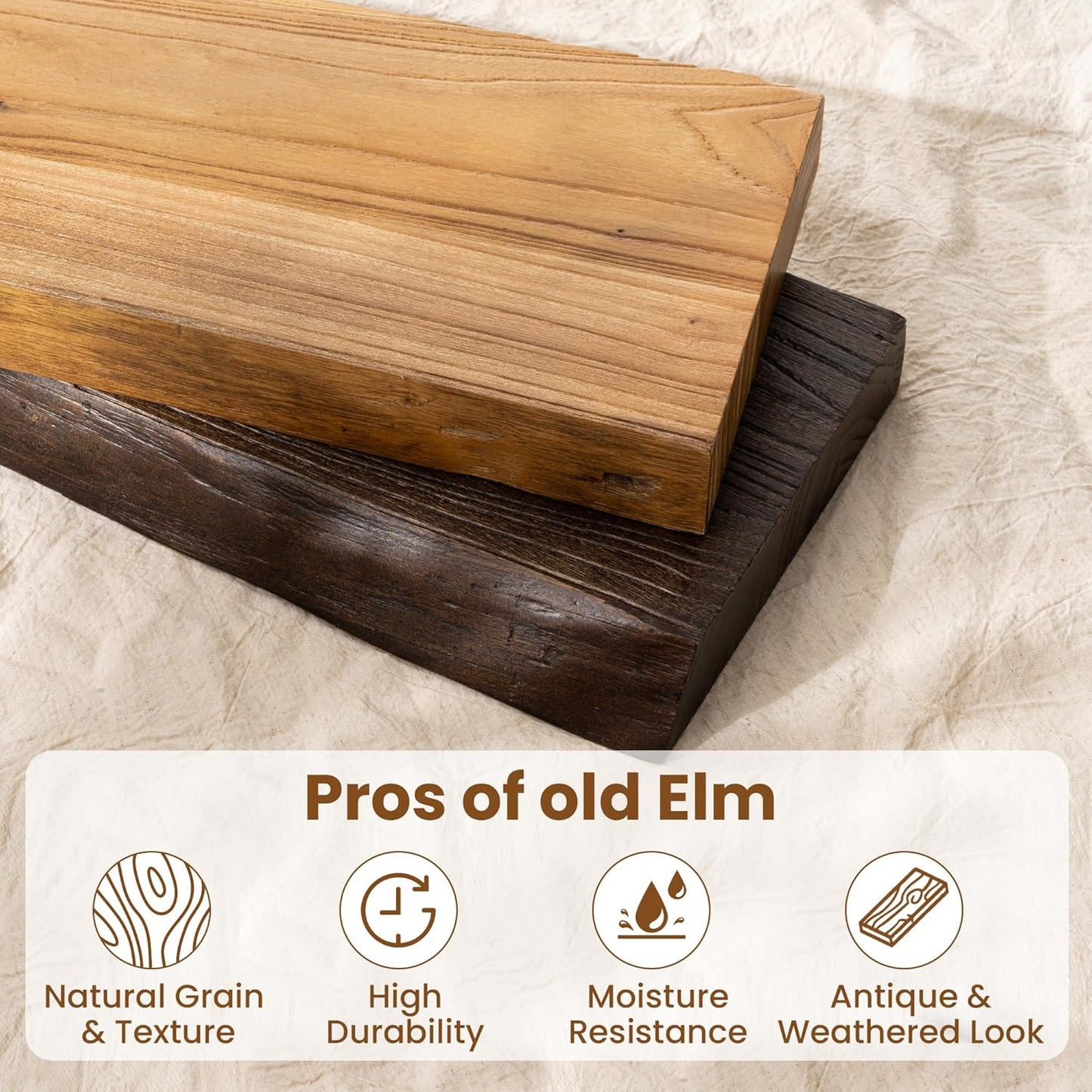 55" Floating Shelves, Live Edge Elm Wood Floating Shelf for Wall, Wall-Mounted Display Shelves with Invisible Heavy-Duty Bracket, Long Floating Shelf for Bathroom, Kitchen, Living Room, Natural Color