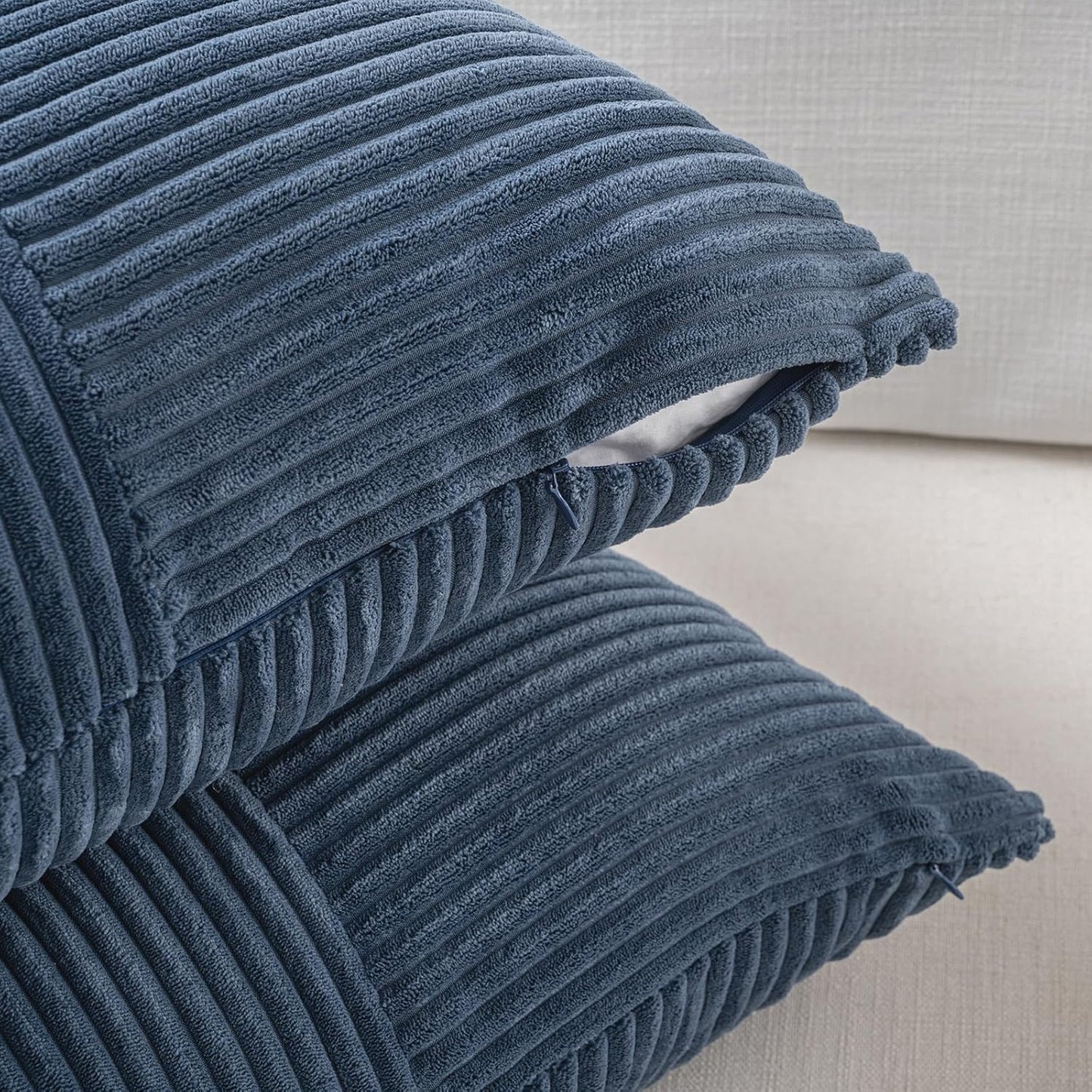 Fancy Homi 2 Packs Dusty Blue Samll Decorative Throw Pillow Covers 12x12 Inch with for Couch Bed Sofa, Rustic Farmhouse Boho Home Decor, Soft Patchwork Corduroy Textured Square Cushion Case 30x30 cm