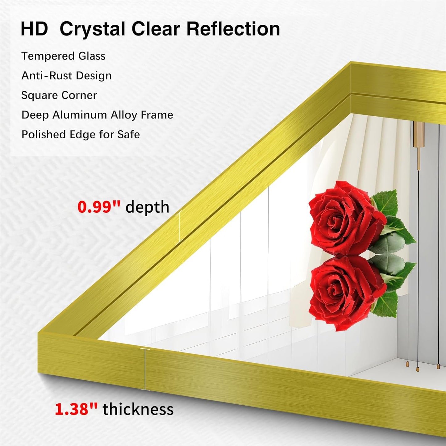 Gold Bathroom Mirror, 40x48 Inch Rectangular Framed Mirror, Large Wall Mounted Bathroom Vanity Mirror Over Sink for Bedroom,Restroom, Living Room, Hangs Vertically or Horizontally