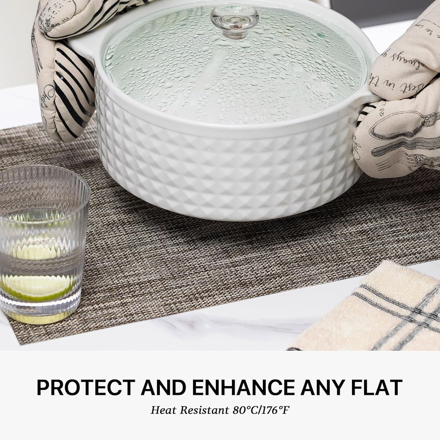 LEXMORE Placemats Set of 6 Vinyl/Plastic Woven Place Mats for Kitchen Table Indoor/Outdoor Washable Placemat Wipeable Dining Table Mats(A-Cappuccino)