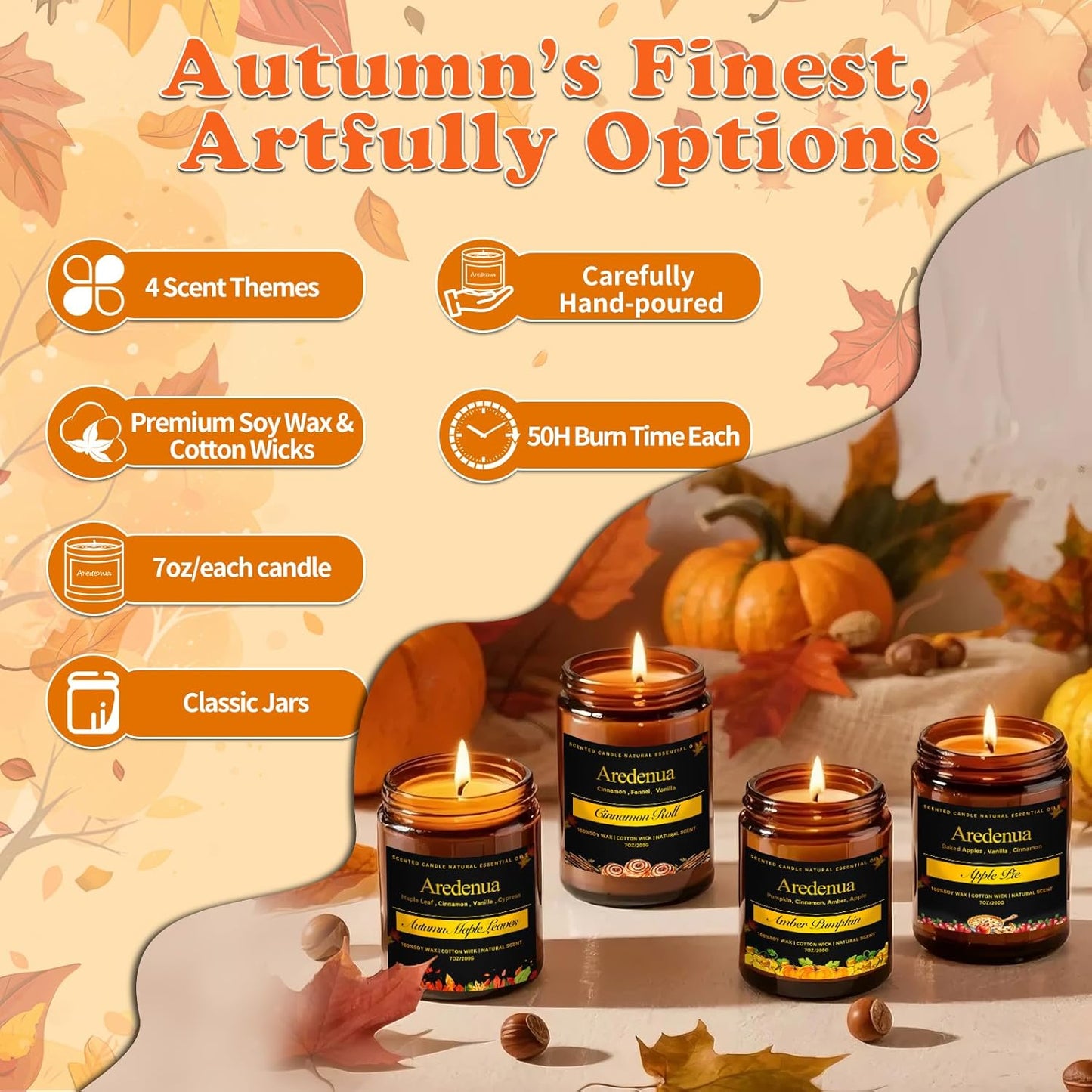 Fall Candles - Caramel Pumpkin Candle | Halloween Pumpkin Candles - Autumn7 OZ Autumn Soy Candle for Home Scented - Cozy Autumn Home Décor, Perfect Halloween & Thanksgiving Gift