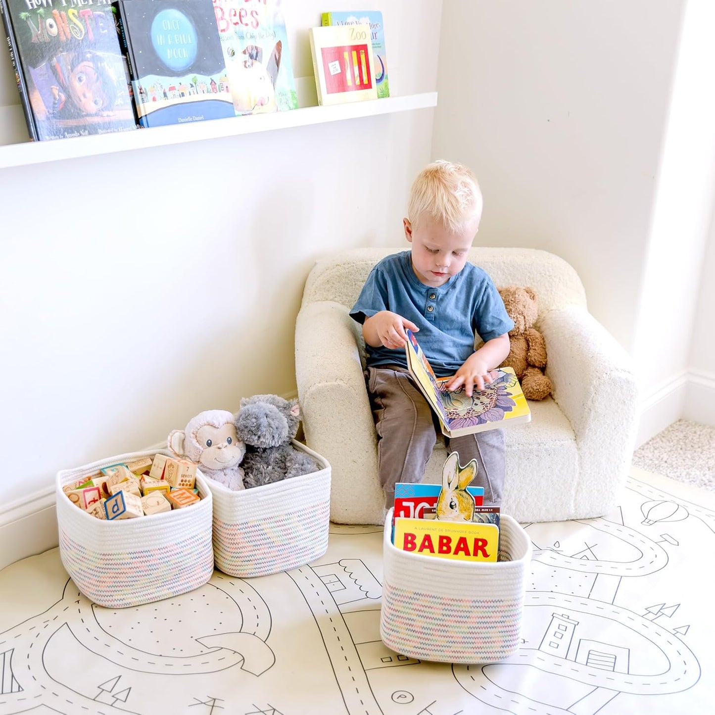 NaturalCozy Storage Cubes 9”x9”x7”Cotton Rope Woven Baskets for Organizing 3-Pack | 9 Inch Cube Storage Bin | Small Basket for Shelf Nursery, Pantry, Decorative Plant, Bathroom Closet, Toy Gift