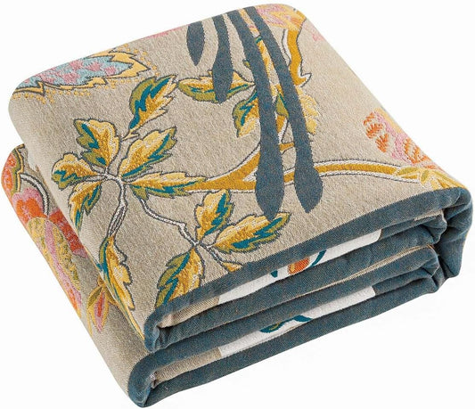 Boho Blanket, 100% Cotton Farmhouse Decorative Throw Blanket, 90"x98" Reversible Bohemian Throw Blanket, Brown All Season Muslin Breathable Woven Blankets Quilt