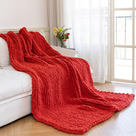 Chunky Knit Blanket - Luxury Soft Cozy 40 * 50 Throw Blanket,100% Woven Blanket Rope Knot Throw Blanket for Couch, Sofa, Home Decor, Gift - Machine Washable（Wine red）