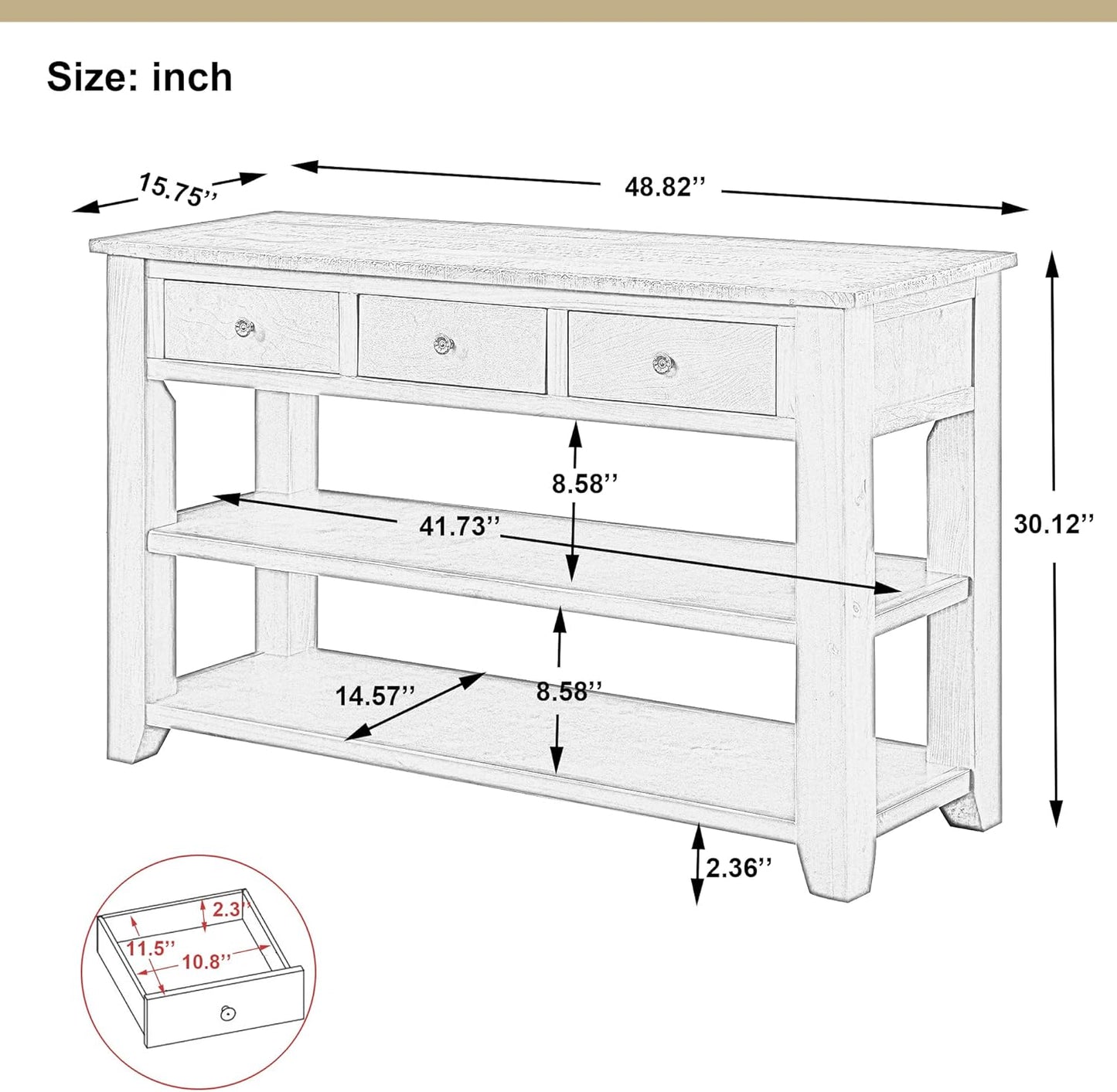 Farmhouse Wood Entry Console Table 48-Inch Modern Sofa Entryway Table with Drawers and Storage Shelves for Entrance Living Room (Blue)
