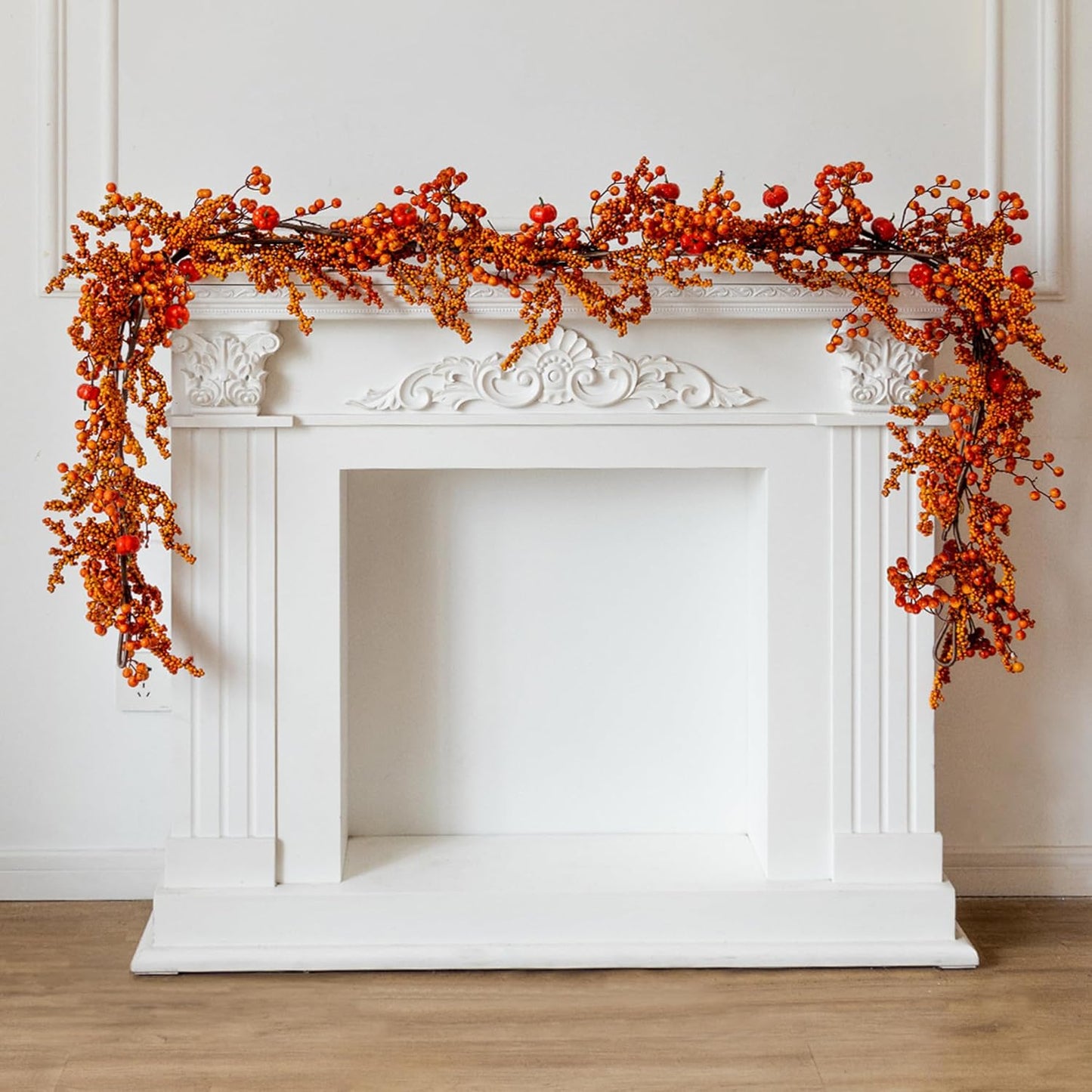 MISSPIN 6FT Pumpkin Berry Garland, Halloween Garland Fall Maple Leaf Artificial Hanging Autumn Vine Leaf Fall Decor Black Maple Fall Leaf Christmas Thanksgiving Halloween Home Decor