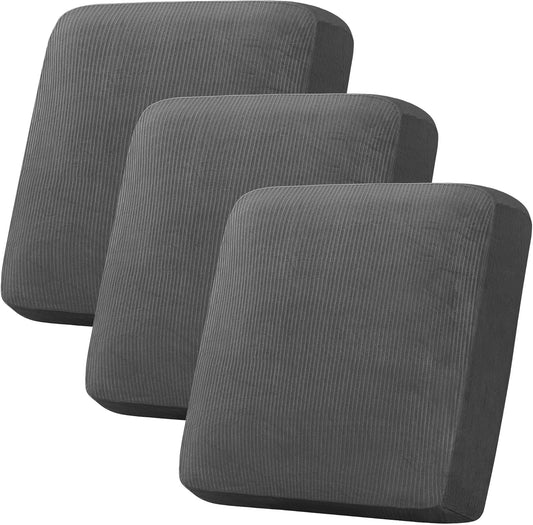 H.VERSAILTEX Velvet Stretch Couch Cushion Cover Plush Cushion Slipcover for Chair Loveseat Sofa Cushion Furniture Protector Seat Cushion Sofa Cover (3 Piece XL Sofa Cushion Covers, Grey Striped)