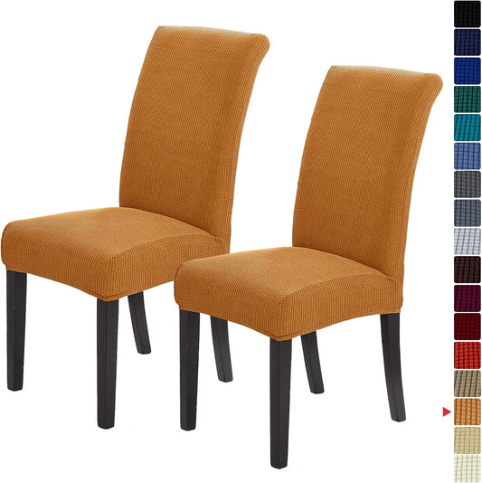 Howhic Stretch Chair Covers for Dining Room Set of 2, Removable Washable Dining Room Chair Covers, Dining Chair Slipcovers Seat Protector, Great Home Decor and Banquet Upholstery (Gold, 2 Pack)