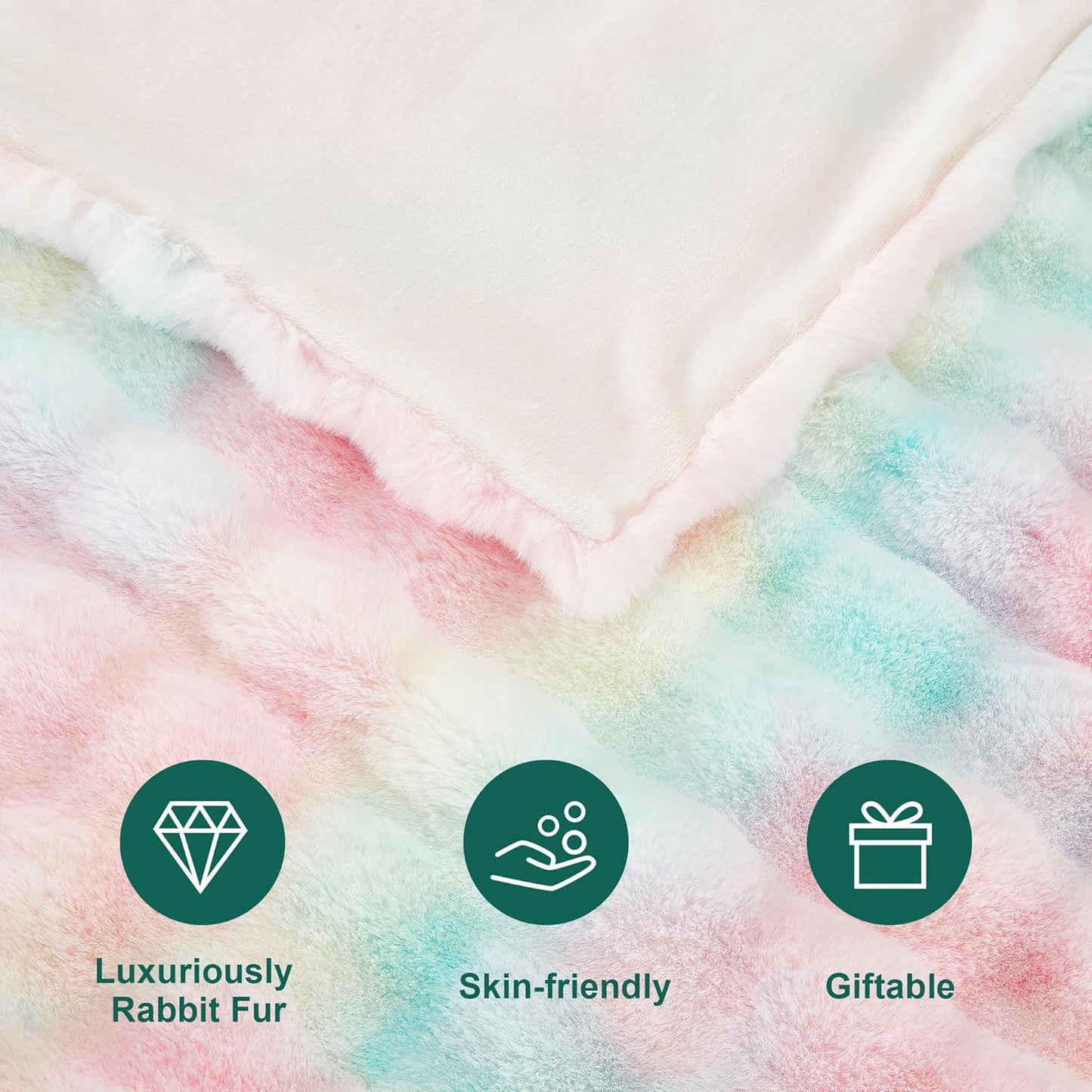 DREAMNINE Oversized Colorful Soft Thick Bubble Faux Fur Throw Blanket Twin Size 60" x 70", Luxury Big Fuzzy Bed Blankets,Warm Cozy Furry Blanket for Winter,Cute Lovely Blankets for Girl Women,Rainbow