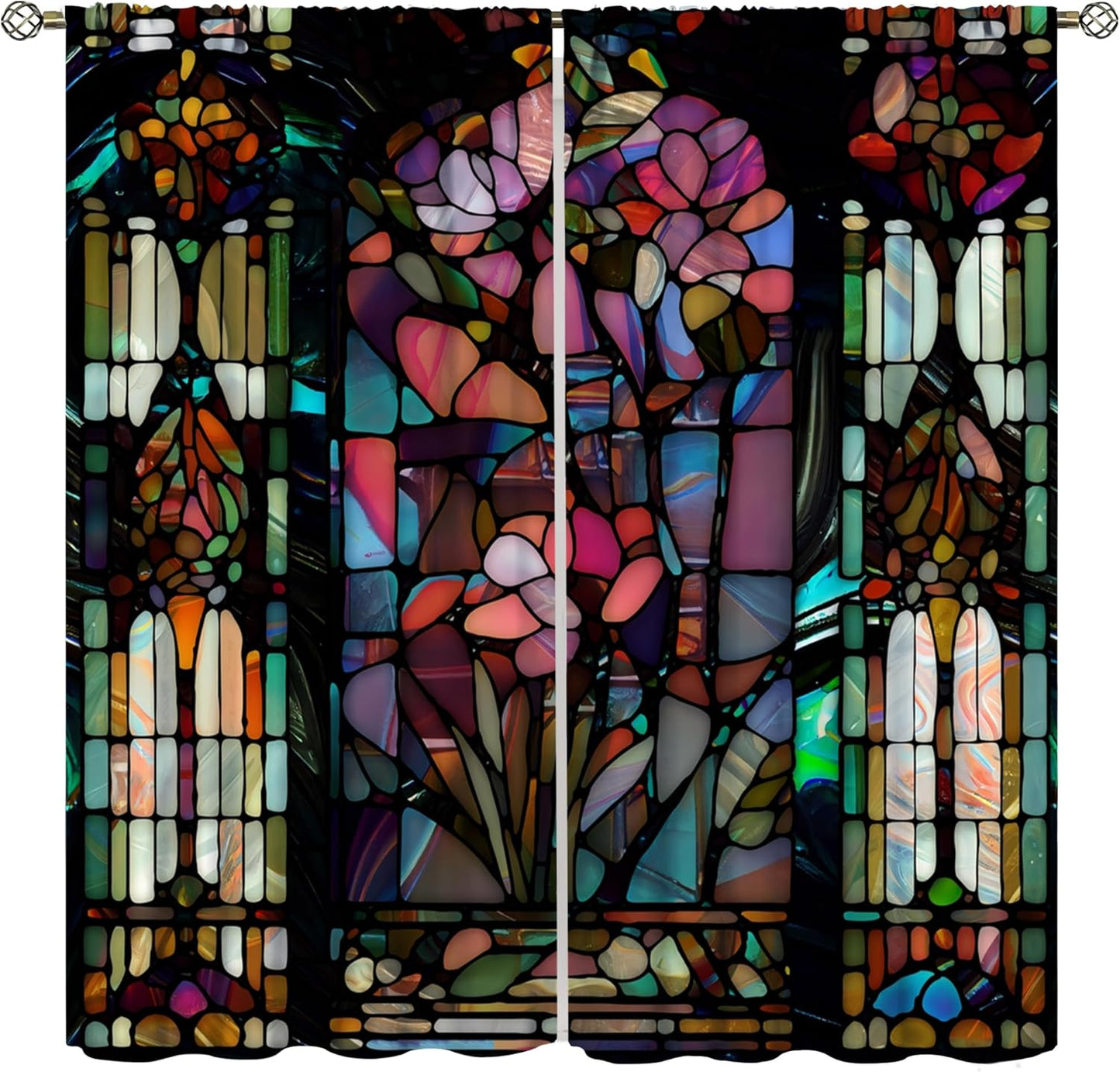 Stained Glass Curtains,Vintage Colorful Abstract Art Home Decor Drapes for Bedroom Living Room Kitchen Window Treatment 2 Panels Set Total Size 84" W X 84" L Inch