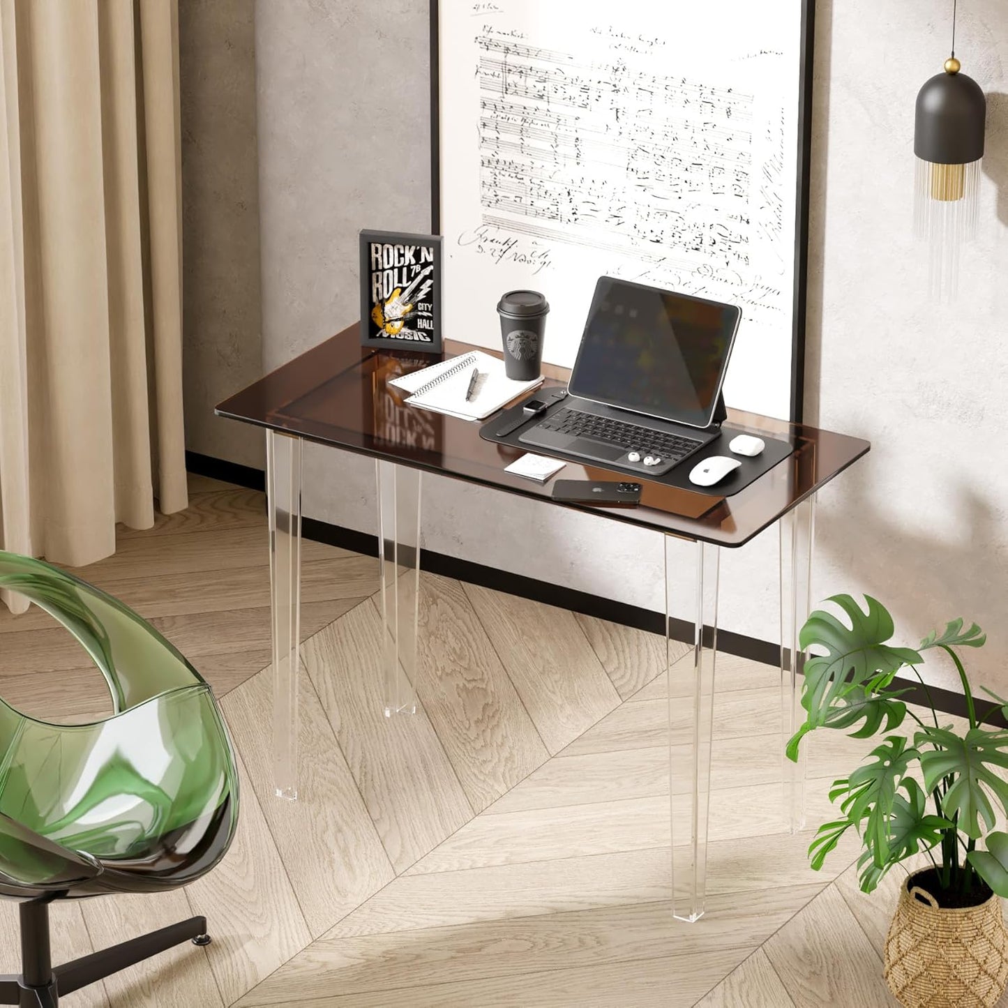 Acrylic Desk, Modern Study Table for Home Office - Extended Surface Multi-Purpose Console & Entryway Table, Sturdy Lightweight Design (42.5-inch, Yellowtea)