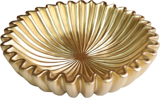 10" Large Decorative Bowl decor, Scalloped Bowls for Modern Home Decor,Ruffle Decor,Stylish Key Bowl for Entry Table,Decorative Fruit Bowl for Kitchen Counter,Golden