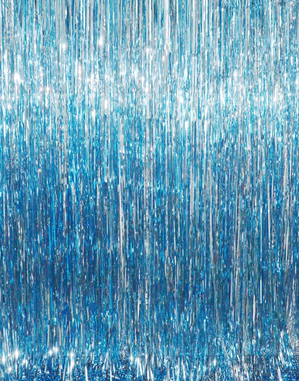 GOER 3.2 ft x 9.8 ft Metallic Tinsel Foil Fringe Curtains Party Photo Backdrop Party Streamers for Birthday,Graduation,New Year Eve Decorations Wedding Decor (Light Blue,5 pcs)