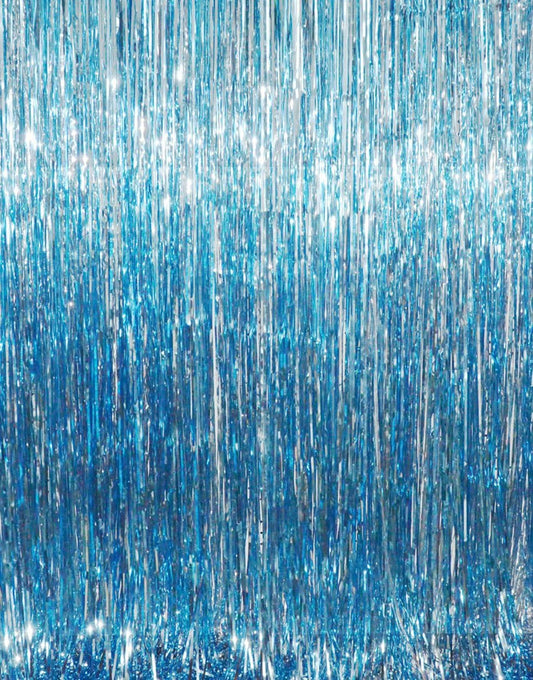 GOER 3.2 ft x 8.2 ft Metallic Tinsel Foil Fringe Curtains Party Photo Backdrop Party Streamers for Birthday,Graduation,New Year Eve Decorations Wedding Decor (4 Packs,Blue)