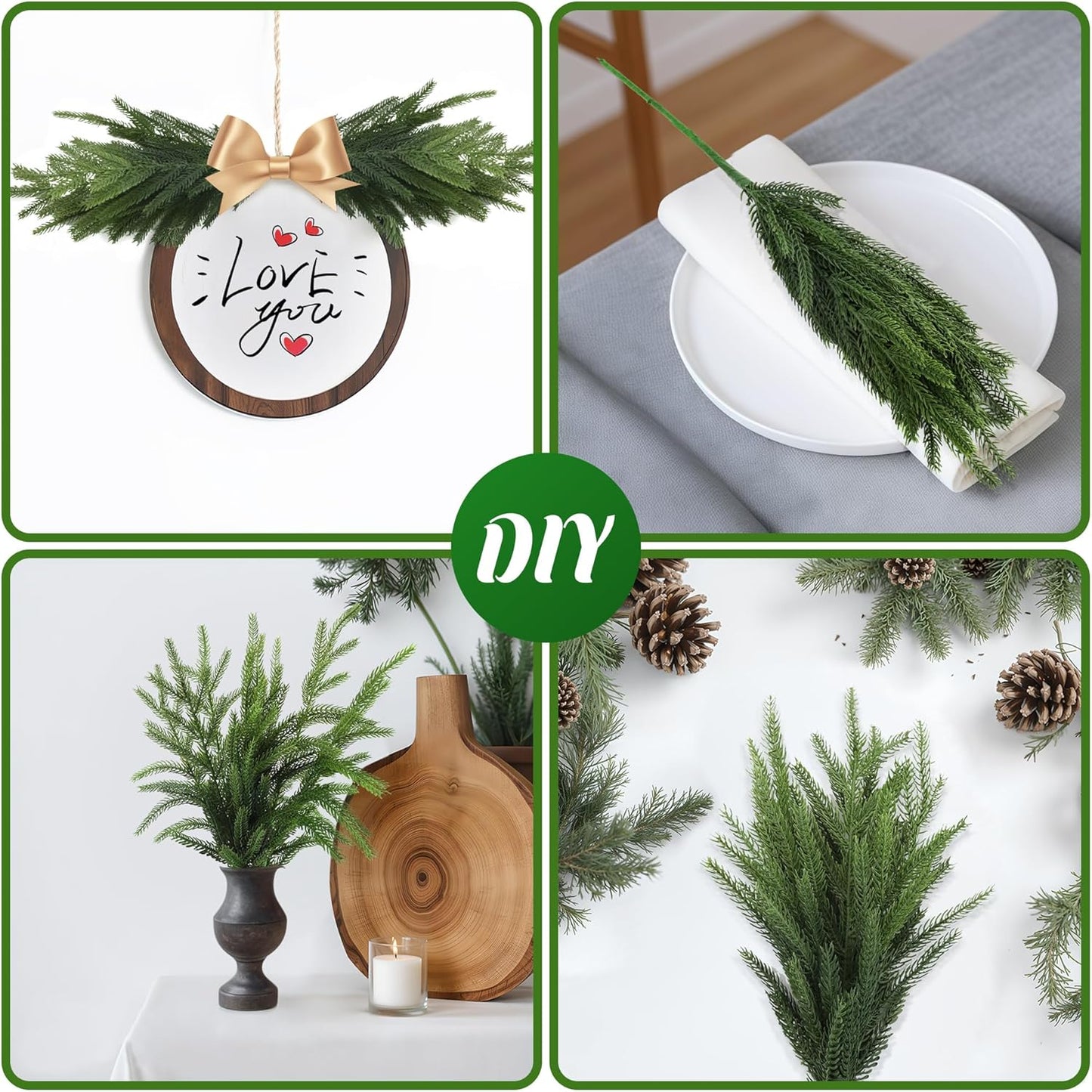 WeGuard 32 Pcs Real Touch Artificial Norfolk Pine Branches, 18 Inches Faux Cedar Pine Stem Fake Christmas Greenery Picks for Vase DIY Garland Wreath Christmas Decor Home Decor