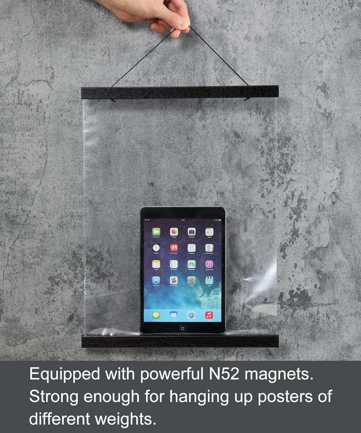FALAMON Magnetic Poster Hanger Frame, 24x36 36x48 36x18 Teak Wood Magnet Poster Frame for Posters, Prints, Photos, Pictures, Maps, Scrolls, and Canvas Artwork(Black, 36")