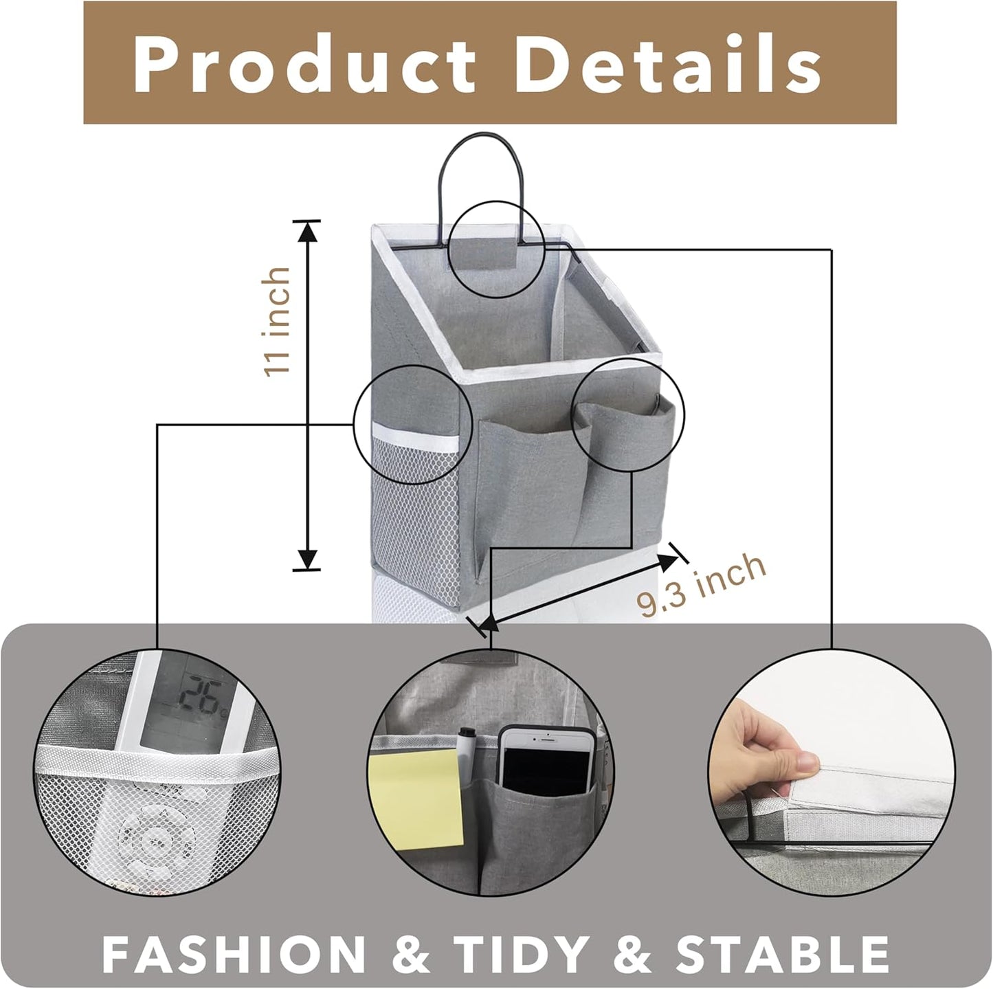 1pcs Small Wall Hanging Baskets for Organizing, Hanging Storage Bag as Over the Door Organizer, Wall File Organizer, Rv Storage and Organization. For Bedroom, Office, Camper (1pcs Gray)