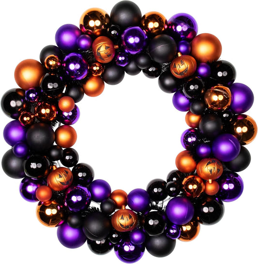 Jack-O-Lanterns Shatterproof Ball Ornament Halloween Wreath - 24" - Unlit
