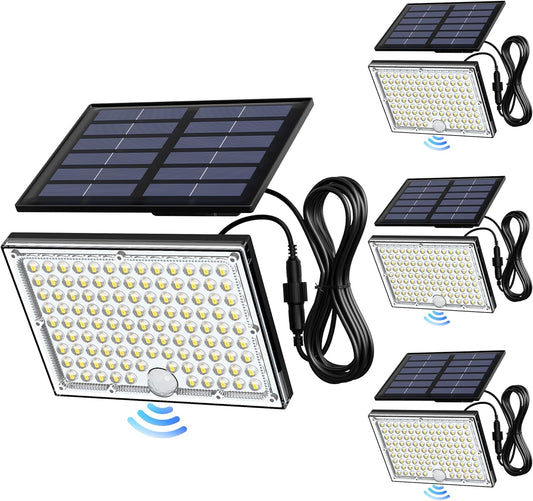 JACKYLED Motion Sensor Flood Lights, 113 LED Cool White Solar Lights for Outside, Dusk to Dawn IP65 Waterproof LED Outdoor Solar Powered Security Spot Lights for Porch Patio Garage (4 Pack)