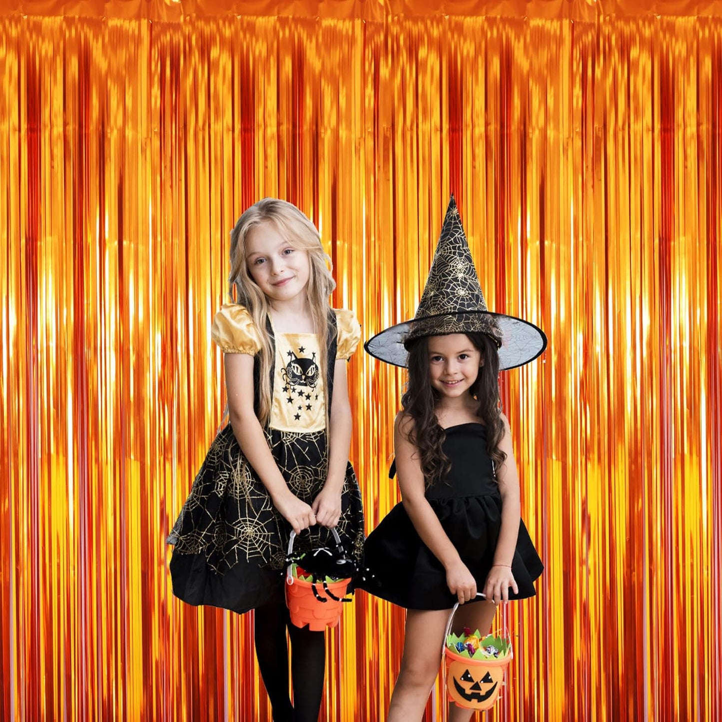 GOER 3.2 ft x 9.8 ft Metallic Tinsel Foil Fringe Curtains Party Photo Backdrop Party Streamers for Birthday,Graduation,New Year Eve Decorations Wedding Decor (5 Packs,Orange)
