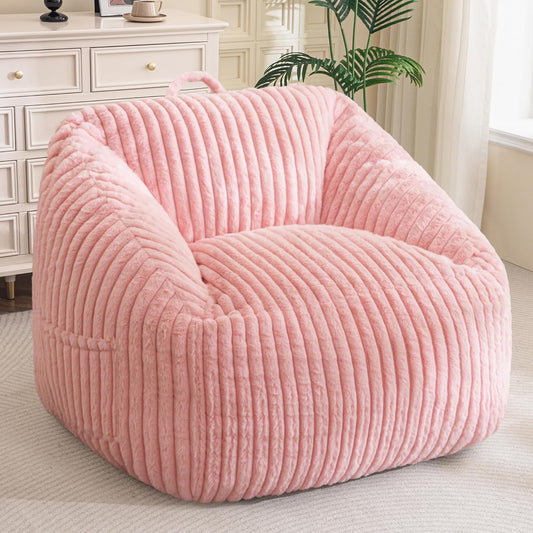 BYBYME Giant Bean Bag Chair for Adults and Kids, Large Comfy Cozy Beanbag, Floor Sofa for Teens, Living Room, Gaming, Reading, Pink