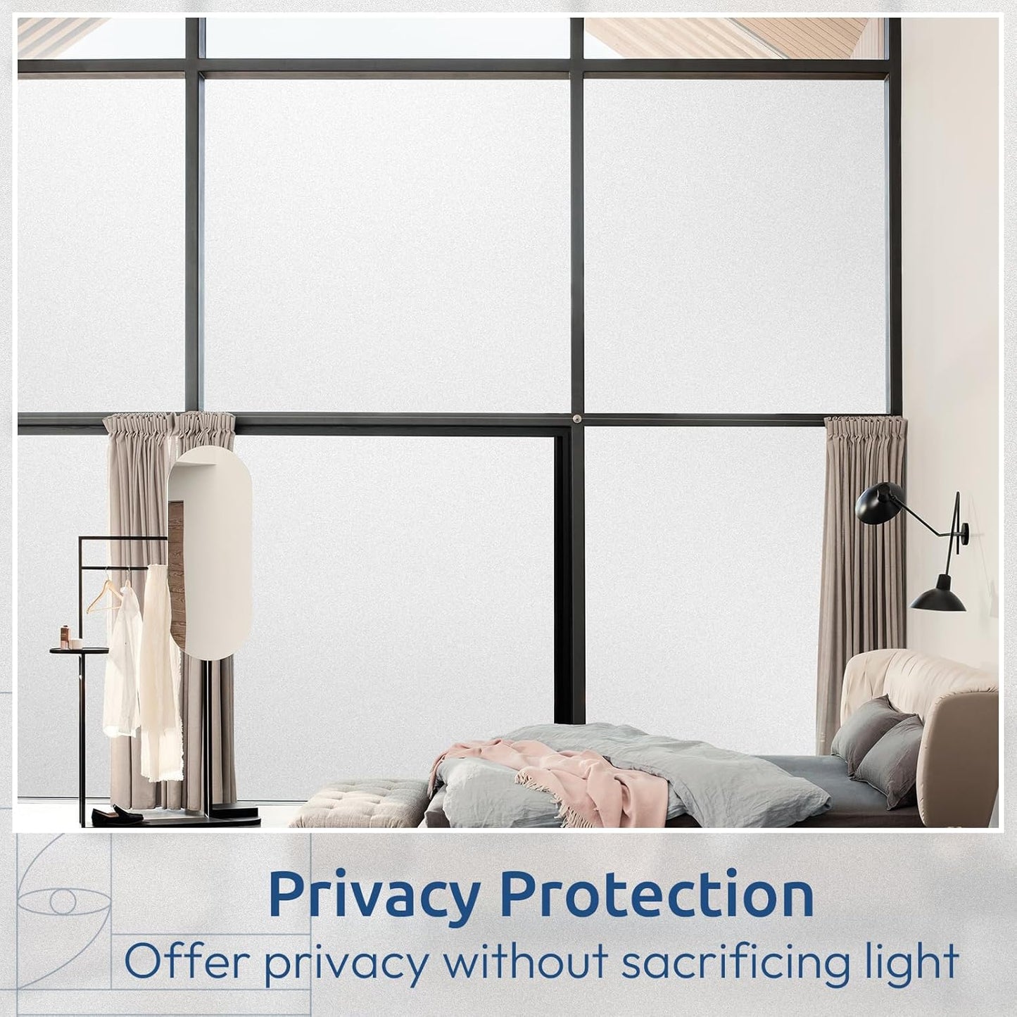rabbitgoo Window Privacy Film, Non-Adhesive Frosted Glass Window Film for Bathroom, Static Cling Heat Blocking Stickers for Home Indoor Opaque Frosting Coverings House Tint, Matte White 29.5" x 157"