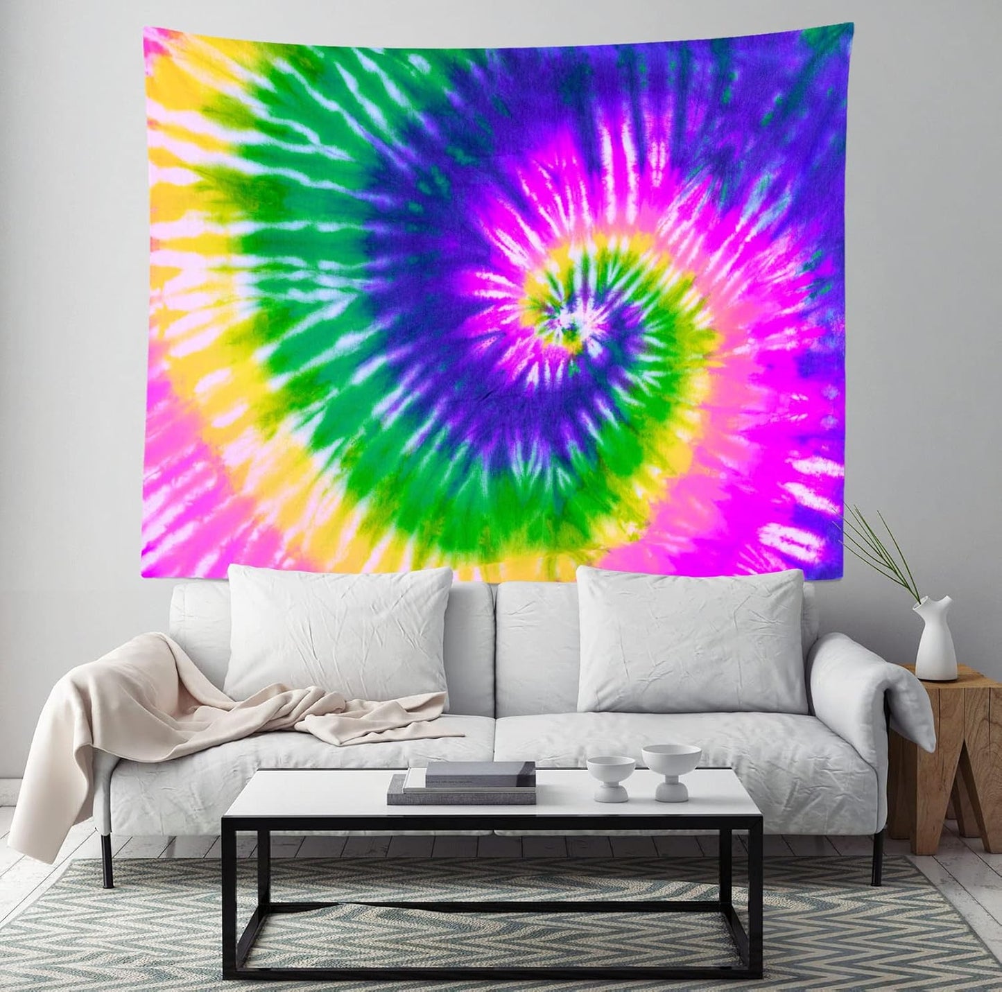 BELECO Tie Dye Tapestry Fabric Wall Hanging 80x60 Inch Hippie Tapestry 60's Tie Dye Wall Decor Watercolor Rainbow Spiral Tie Dye Art Tapestries for Bedroom Living Room Dorm Home Decor