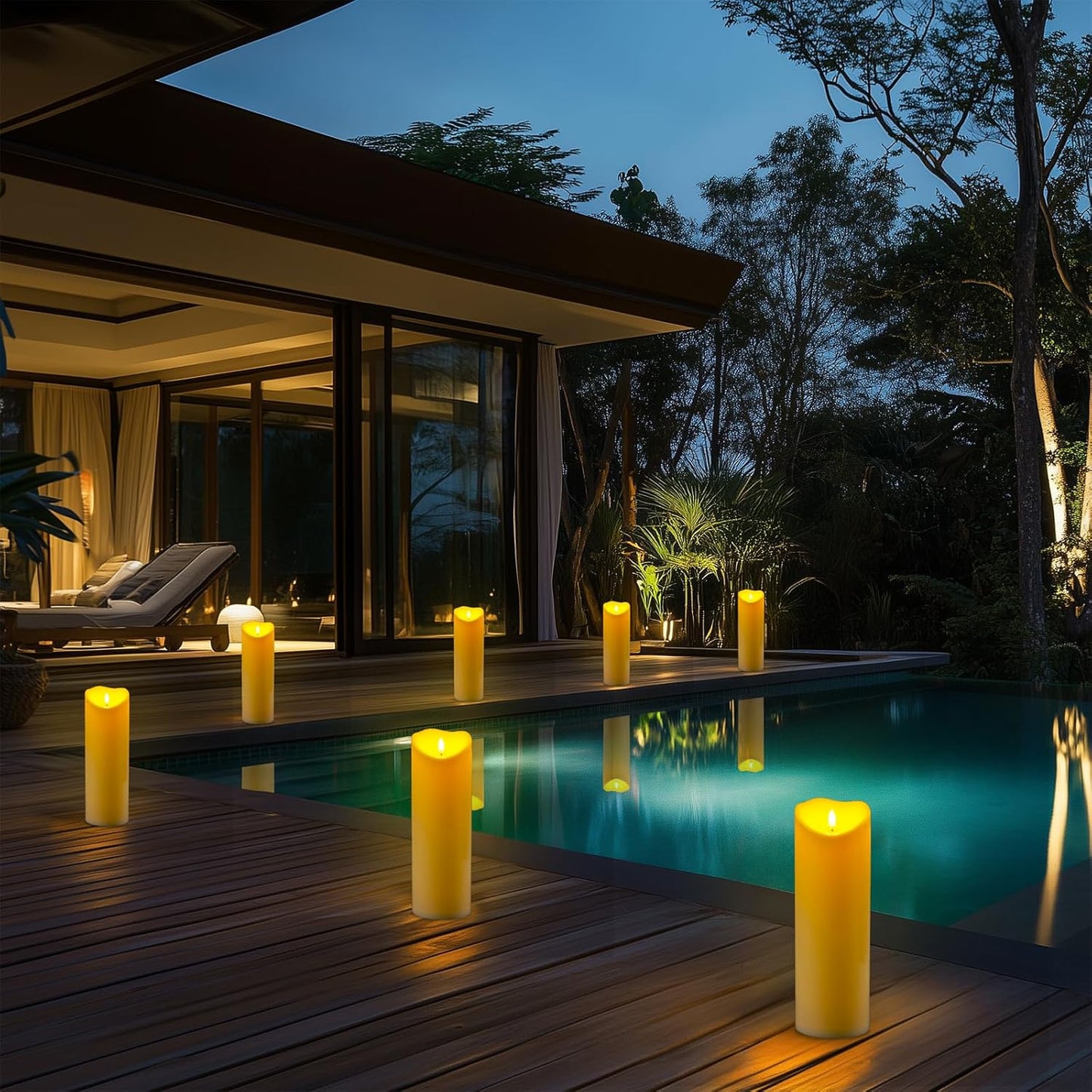 Homemory 4"x12" Outdoor Waterproof Flameless Candles with Timers and Remote Control, Battery Operated Candles, LED Plastic Candles, Dark Ivory, Set of 2