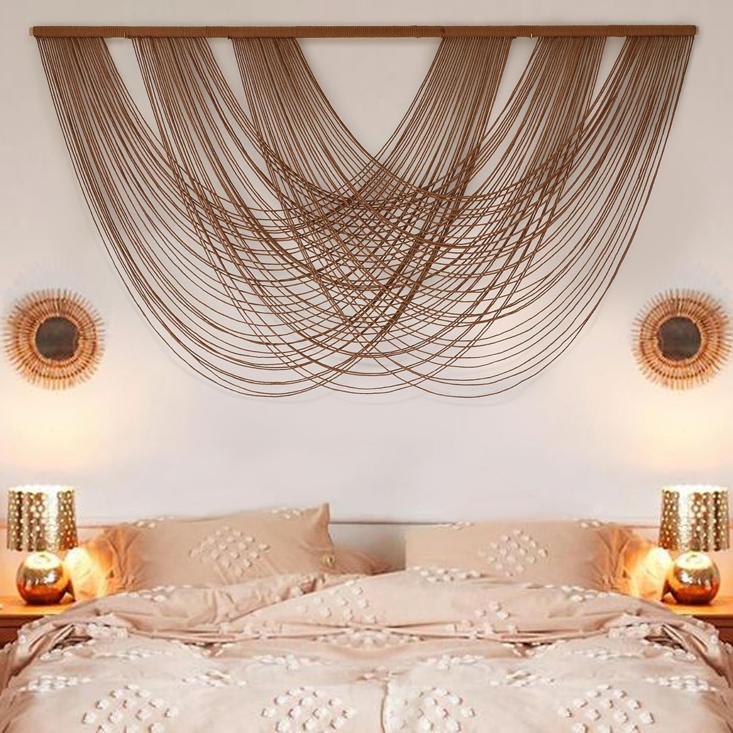 Large Macrame Wall Hanging Brown Die-Dyed 59.00" W x 31.00" L Boho Wall Decor Yarn Tapestry Craftsmanship Home Macrame Wall Decor