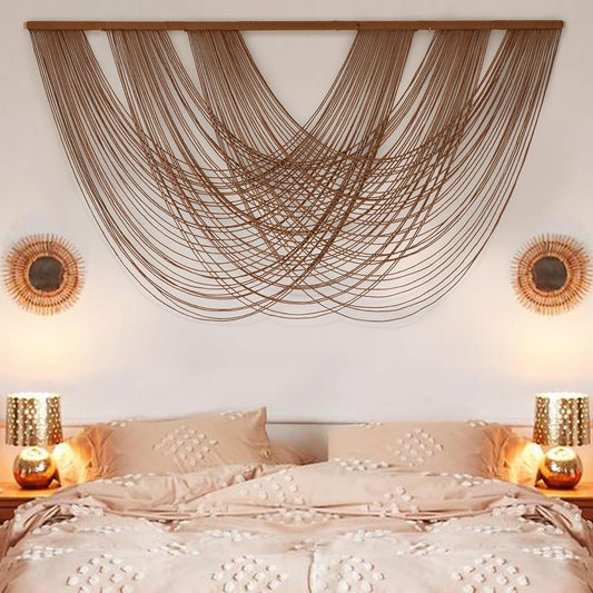Large Macrame Wall Hanging Brown Die-Dyed 59.00" W x 31.00" L Boho Wall Decor Yarn Tapestry Craftsmanship Home Macrame Wall Decor