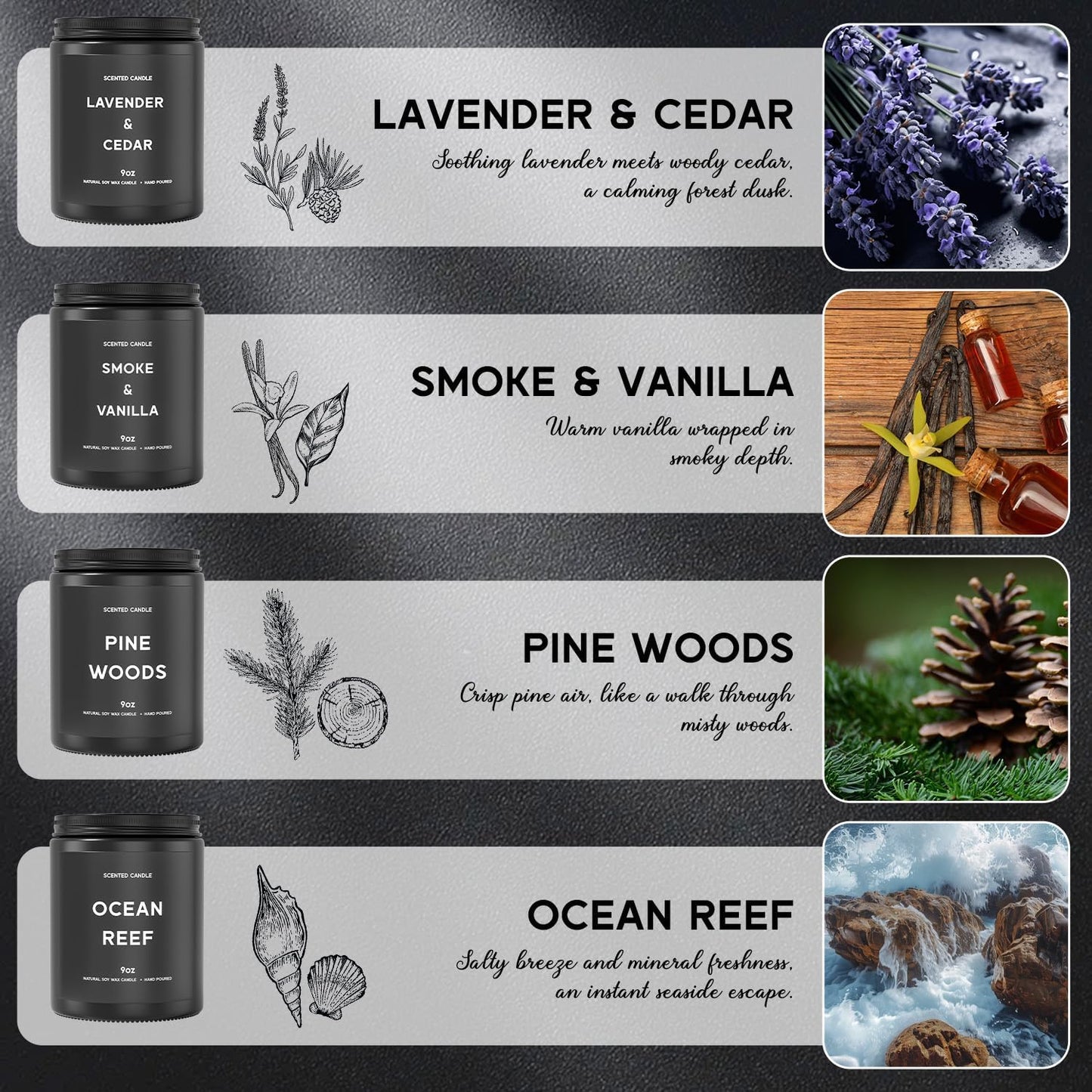 Scented Candles, 9oz×4 Scented Candles for Men, Soy Candle Gifts for Men, Personalized Blessing Minimalist Men's Candle