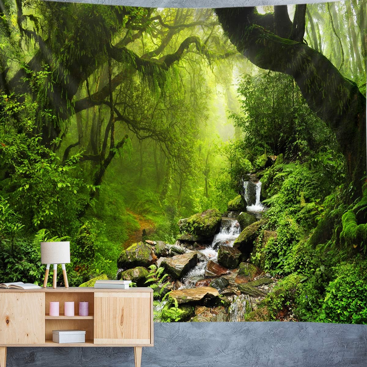 Llamazing Forest Landscape Home Decor - Living Room & Bedroom Magic Tapestry (Green Creek, 78''L60''W)